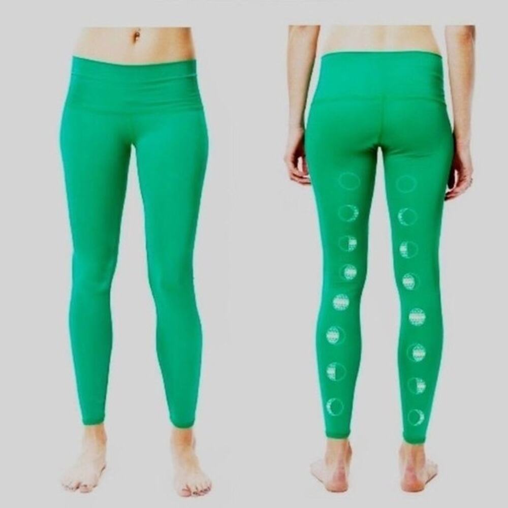 Teeki Green Moon Leggings L Yoga Pilates Antimicrobial Boho Festival Colorful